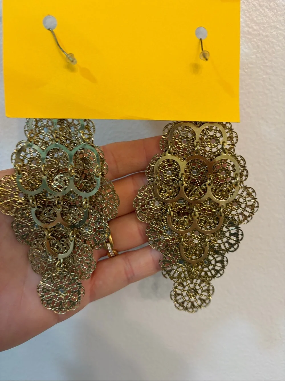 Gold Filigree Teardrop Earrings with Aqua Stones - Women Jewelry